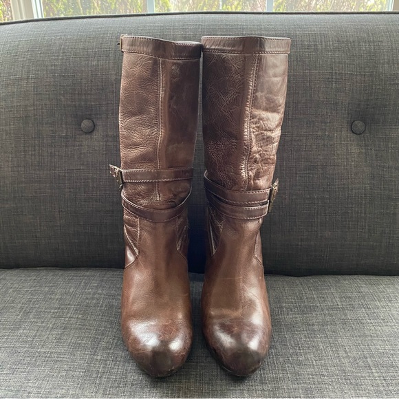 Frye Miranda Slouch Chocolate Brown Leather Boots - Picture 2 of 12